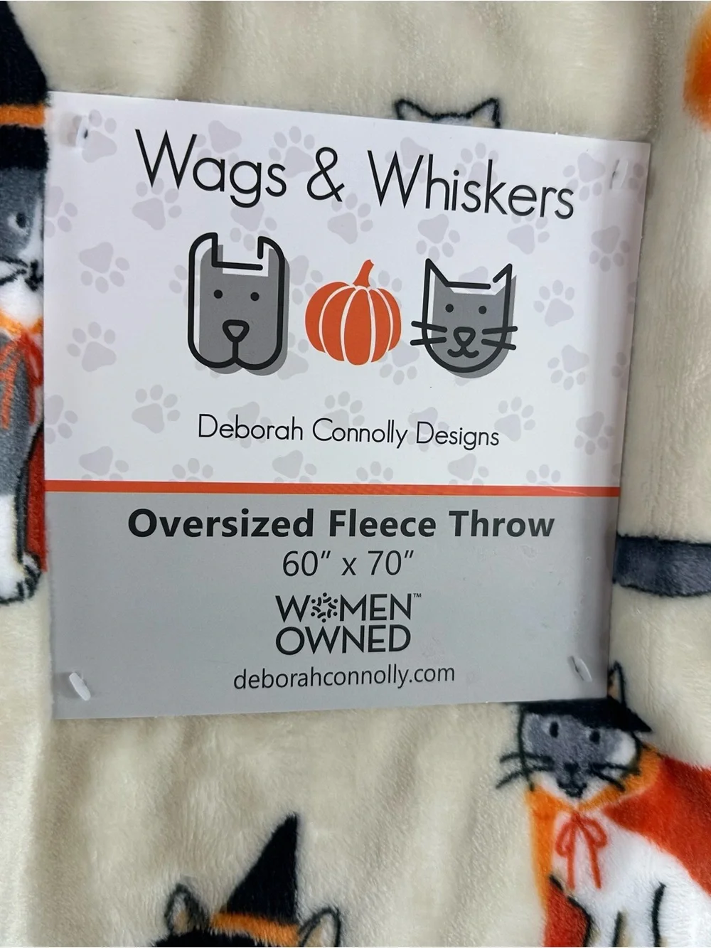 NWT Halloween Cat Fleece Throw blanket whimsigoth witch pumpkin crazy cat lady